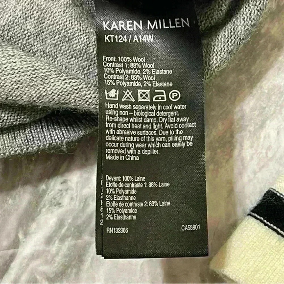 Karen Millen Women's Grey and White Sweater front 100% Wool - Picture 7 of 7